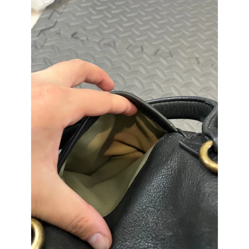 American Leather‎ Co Satchel Women Medium Black Leather Crossbody Bag Gold Tone